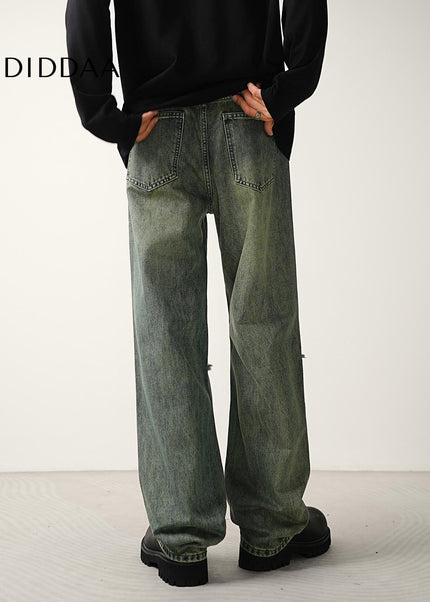Blue Ripped Wide-Leg Jeans for Men - CONVERGES Retro Style - Men’s Jeans