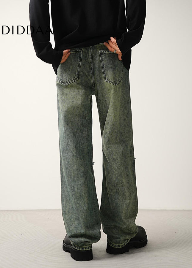 Blue Ripped Wide-Leg Jeans for Men - CONVERGES Retro Style - Men’s Jeans
