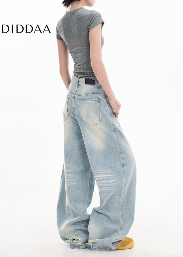 Blue Ripped Wide-Leg Jeans for Small Women - Women’s Jeans