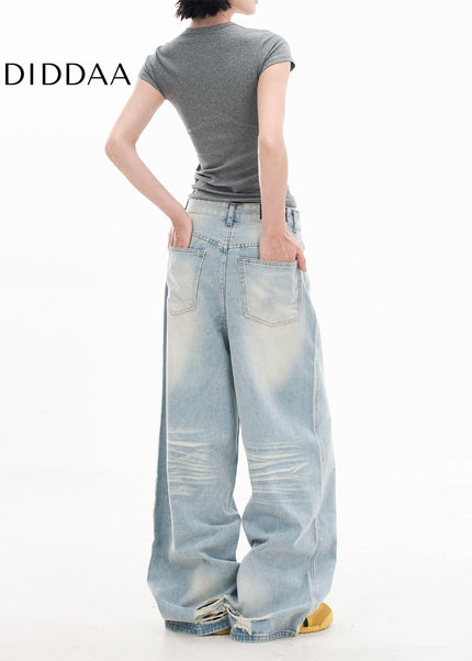 Blue Ripped Wide-Leg Jeans for Small Women - Women’s Jeans