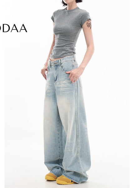 Blue Ripped Wide-Leg Jeans for Small Women - Women’s Jeans