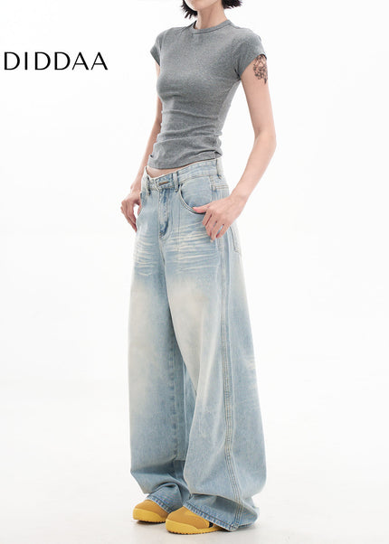 Blue Ripped Wide-Leg Jeans for Small Women - Women’s Jeans