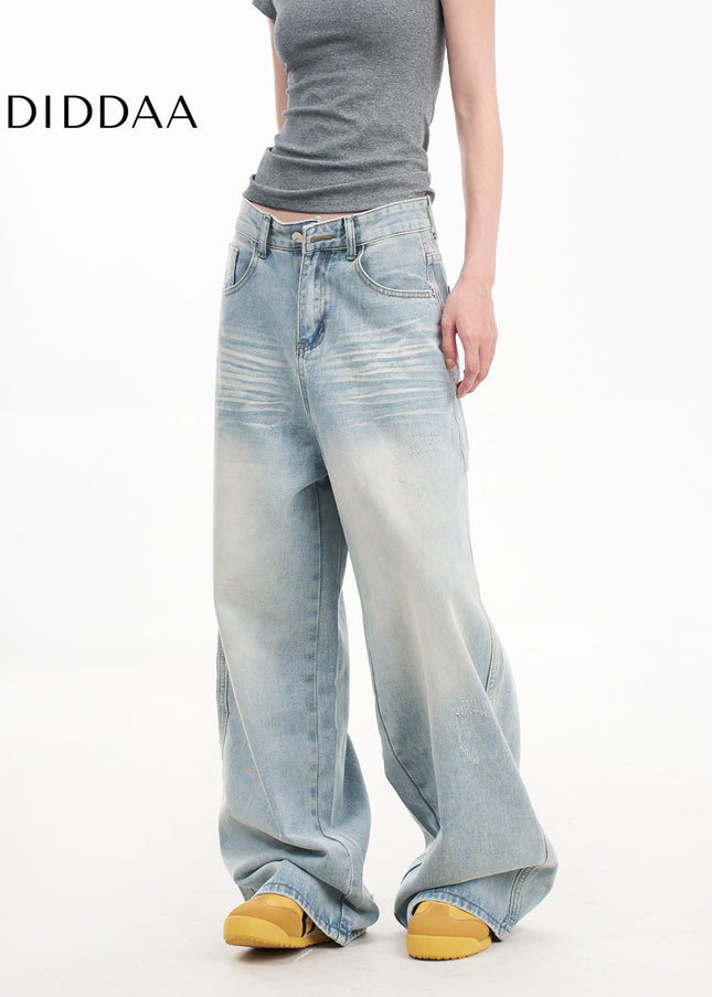 Blue Ripped Wide-Leg Jeans for Small Women - Women’s Jeans