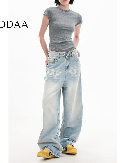 Blue Ripped Wide-Leg Jeans for Small Women - XS / Light Blue - Women’s Jeans