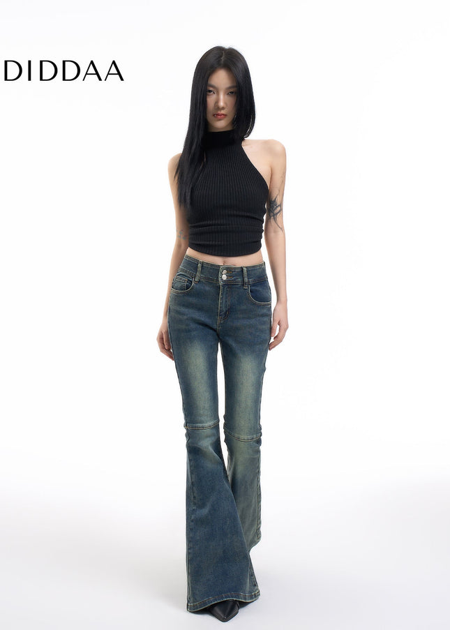 Blue Slim Fit Slightly Flared AGUA American Retro Jeans - Women’s Jeans