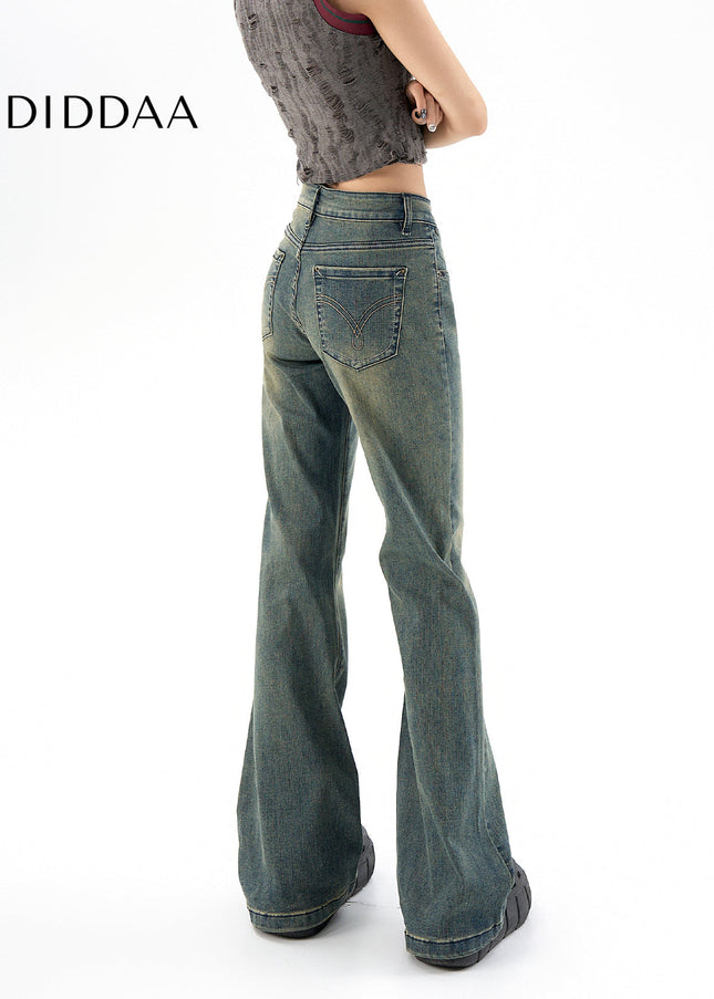 Blue Slim Retro Micro Flare Jeans for Women Spring 2025 - Women’s Jeans