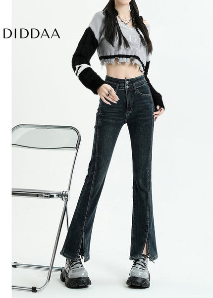 Blue Slim Stretch High-Waisted Cropped Jeans for Women - Flared Design - Women’s Jeans