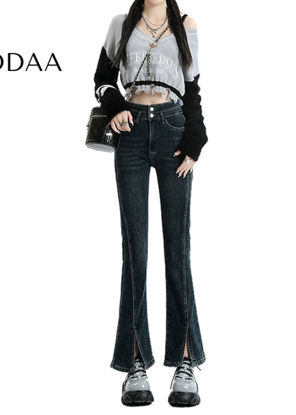 Blue Slim Stretch High-Waisted Cropped Jeans for Women - Flared Design - XS / Dark Blue - Women’s Jeans