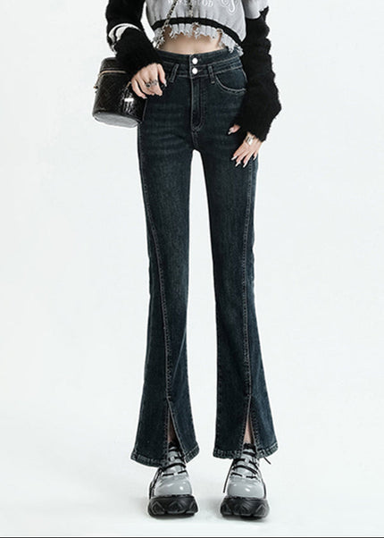 Blue Slim Stretch High-Waisted Cropped Jeans for Women - Flared Design - Women’s Jeans