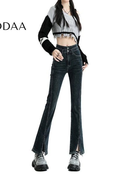 Blue Slim Stretch High-Waisted Cropped Jeans for Women - Flared Design - Women’s Jeans