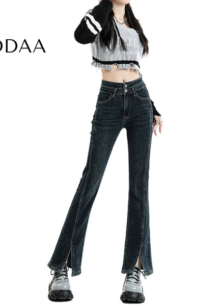 Blue Slim Stretch High-Waisted Cropped Jeans for Women - Flared Design - Women’s Jeans