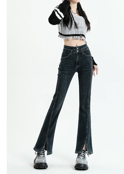 Blue Slim Stretch High-Waisted Cropped Jeans for Women - Flared Design - Women’s Jeans