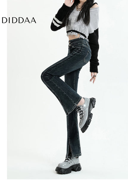 Blue Slim Stretch High-Waisted Cropped Jeans for Women - Flared Design - Women’s Jeans