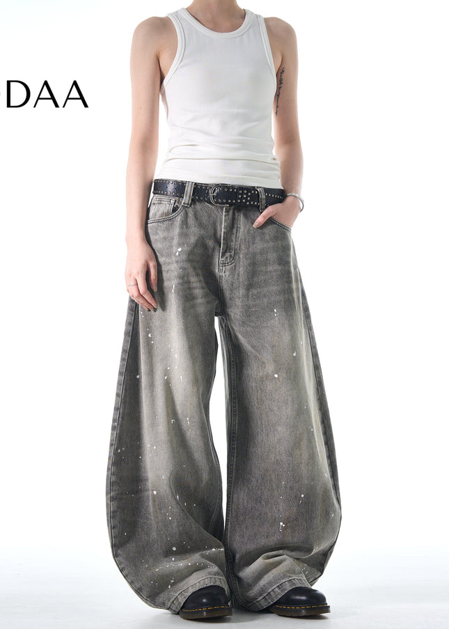 Blue Splash Wash Vintage Wide-Leg Jeans MADWITCH Riffraff - S / Grey - Men’s Jeans