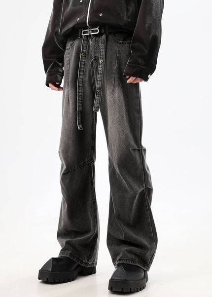 Blue Stacked Distressed Wash Wide-Leg Jeans - Men’s Jeans