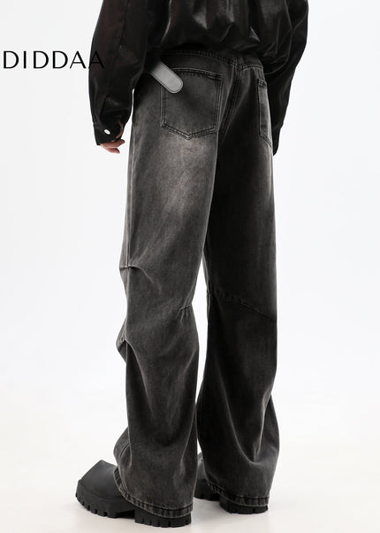 Blue Stacked Distressed Wash Wide-Leg Jeans - Men’s Jeans