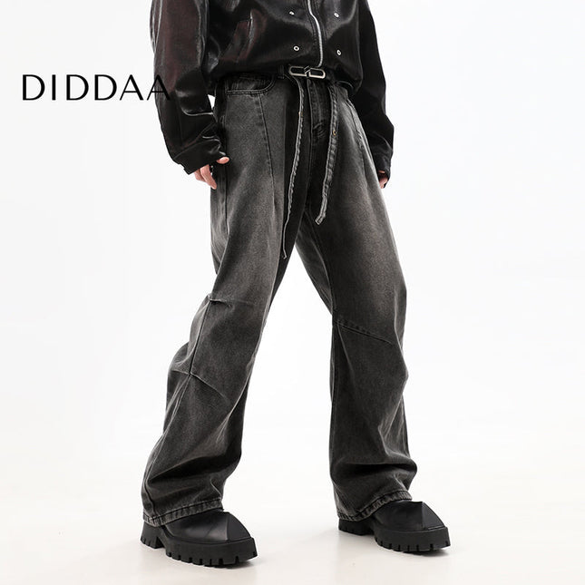 Blue Stacked Distressed Wash Wide-Leg Jeans - S / Black - Men’s Jeans