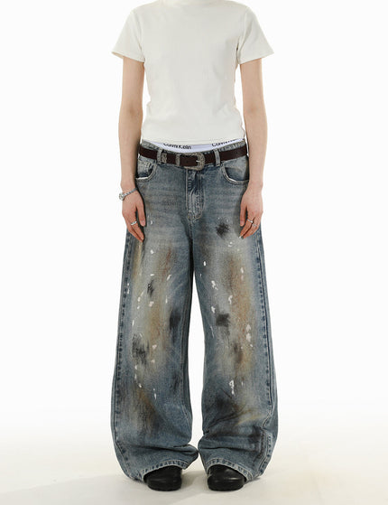 Blue Stained Ink Wash Loose Casual Straight Jeans - S / Vintage Blue - Men’s Jeans