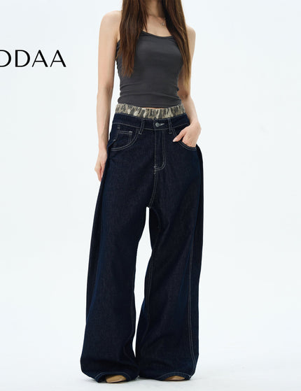 Blue Straight Double-Waisted Jeans for Couples - M / Dark Blue - Women’s Jeans