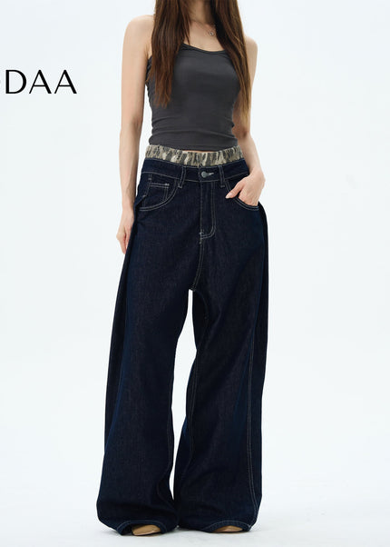 Blue Straight Double-Waisted Jeans for Couples - M / Dark Blue - Women’s Jeans