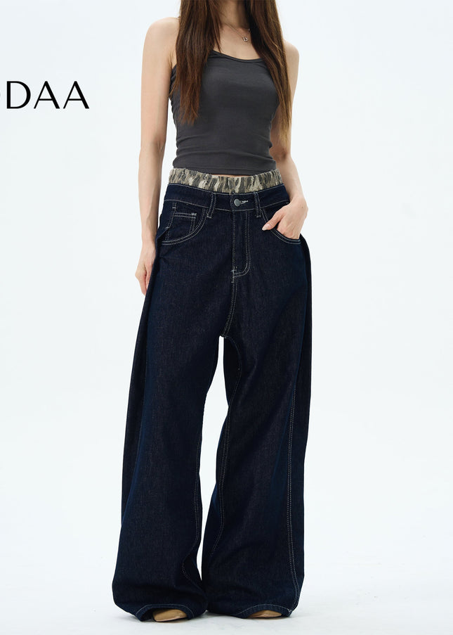 Blue Straight Double-Waisted Jeans for Couples - M / Dark Blue - Women’s Jeans