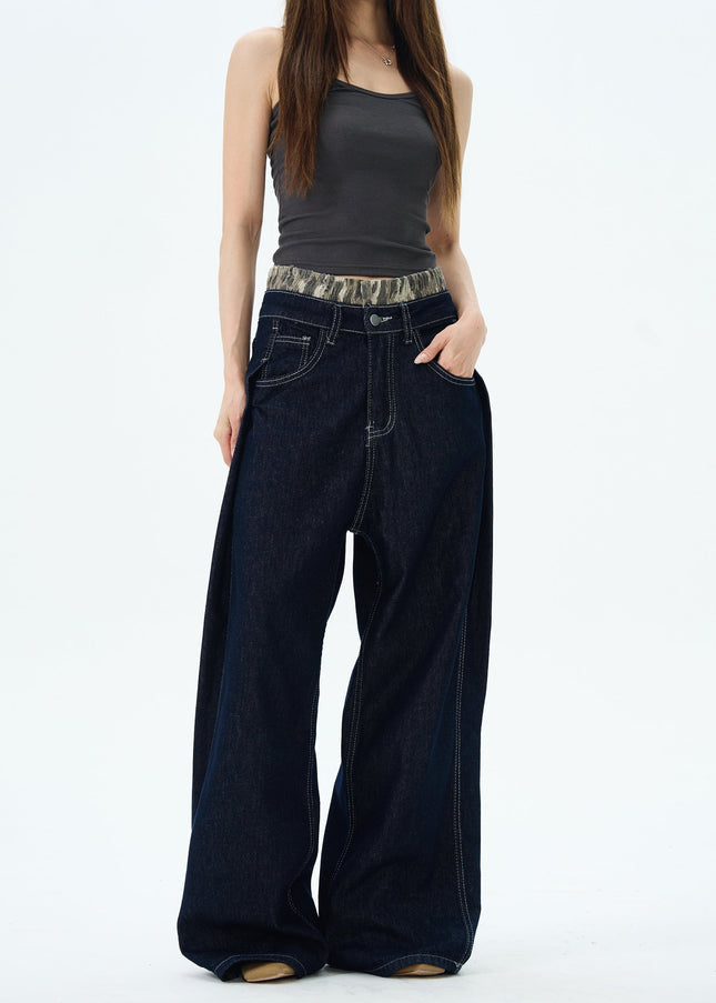 Blue Straight Double-Waisted Jeans for Couples - Women’s Jeans