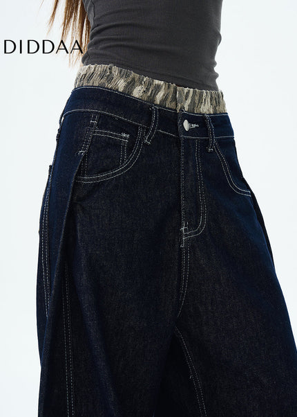 Blue Straight Double-Waisted Jeans for Couples - Women’s Jeans