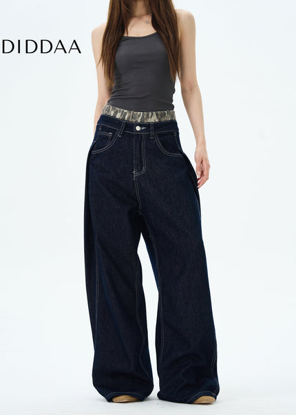 Blue Straight Double-Waisted Jeans for Couples - Women’s Jeans