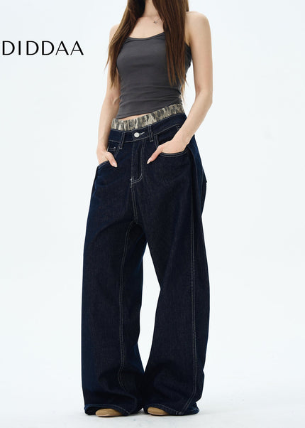 Blue Straight Double-Waisted Jeans for Couples - Women’s Jeans