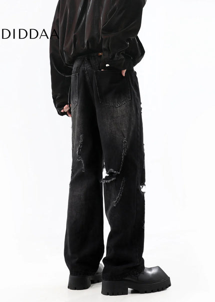 Blue Straight-Leg Ripped Jeans for Trendy Couples - Men’s Jeans