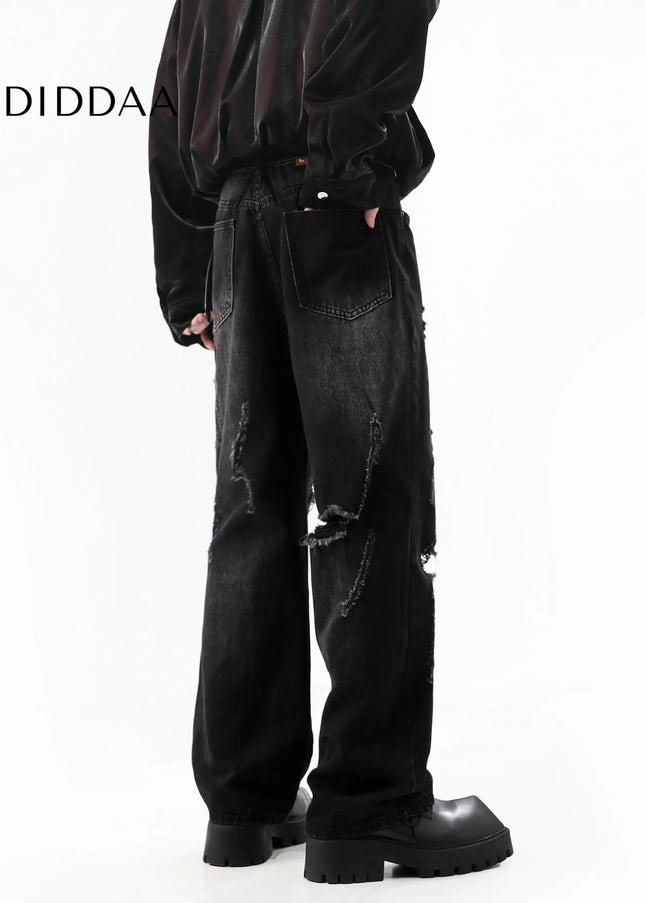 Blue Straight-Leg Ripped Jeans for Trendy Couples - Men’s Jeans