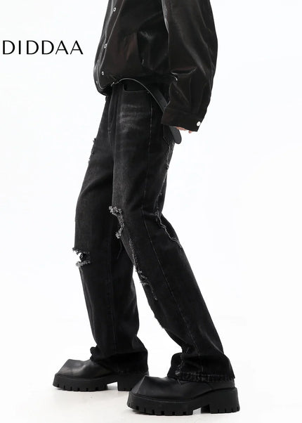 Blue Straight-Leg Ripped Jeans for Trendy Couples - Men’s Jeans