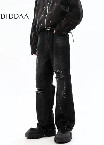 Blue Straight-Leg Ripped Jeans for Trendy Couples - Men’s Jeans