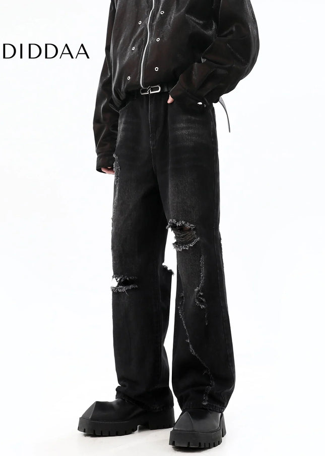 Blue Straight-Leg Ripped Jeans for Trendy Couples - Men’s Jeans