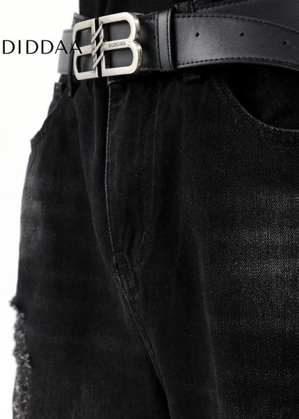 Blue Straight-Leg Ripped Jeans for Trendy Couples - Men’s Jeans