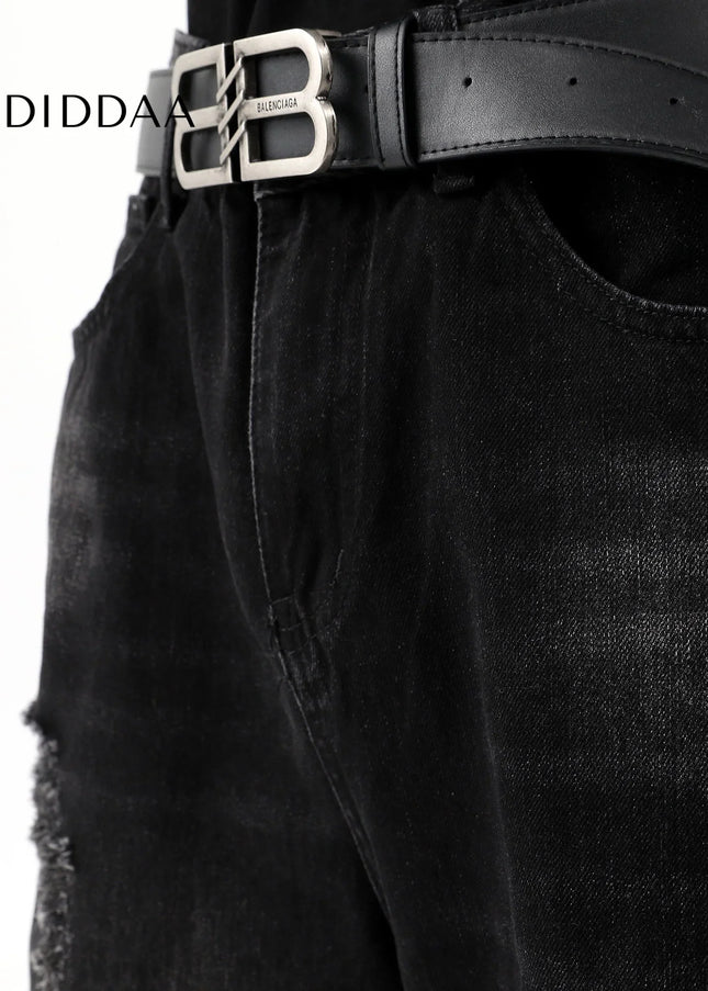 Blue Straight-Leg Ripped Jeans for Trendy Couples - Men’s Jeans