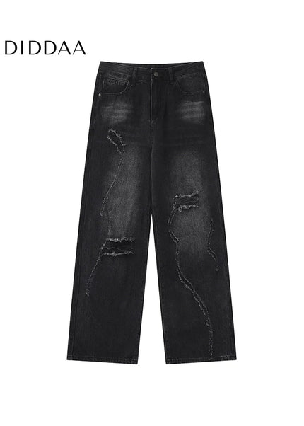 Blue Straight-Leg Ripped Jeans for Trendy Couples - Men’s Jeans