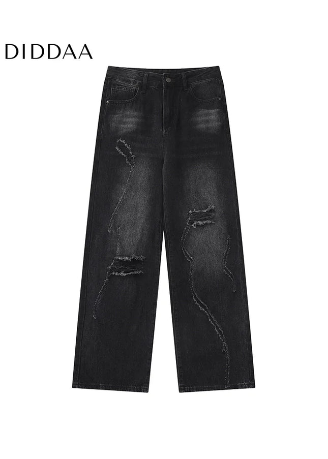 Blue Straight-Leg Ripped Jeans for Trendy Couples - Men’s Jeans