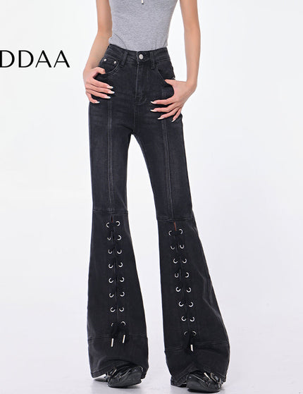Blue Strappy High Waist Bootcut Jeans for Women - S / Black - Women’s Jeans