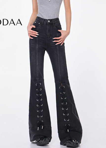 Blue Strappy High Waist Bootcut Jeans for Women - S / Black - Women’s Jeans