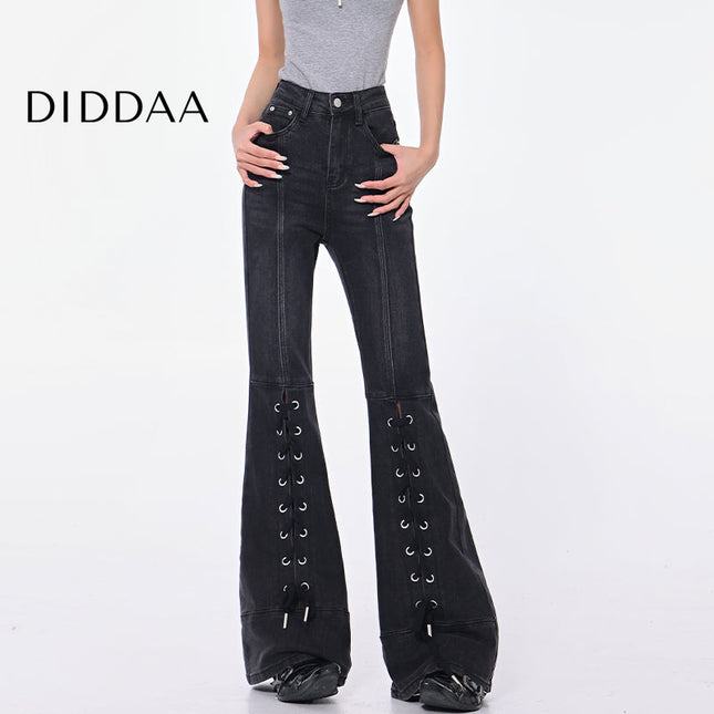 Blue Strappy High Waist Bootcut Jeans for Women - S / Black - Women’s Jeans