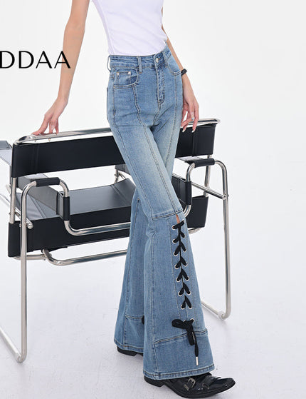 Blue Strappy High Waist Bootcut Jeans for Women - S / Mid Blue - Women’s Jeans