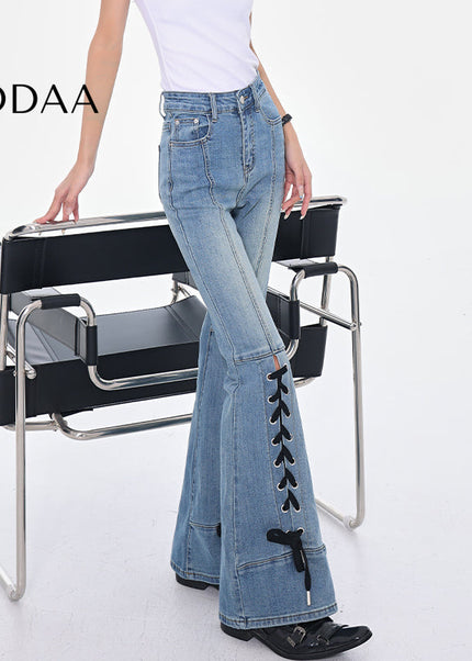 Blue Strappy High Waist Bootcut Jeans for Women - S / Mid Blue - Women’s Jeans