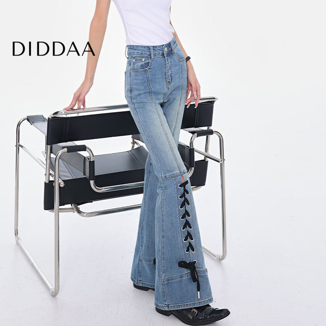 Blue Strappy High Waist Bootcut Jeans for Women - S / Mid Blue - Women’s Jeans