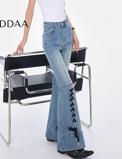 Blue Strappy High Waist Bootcut Jeans for Women - S / Mid Blue - Women’s Jeans