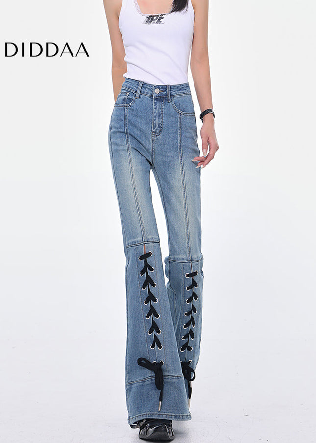 Blue Strappy High Waist Bootcut Jeans for Women - Women’s Jeans
