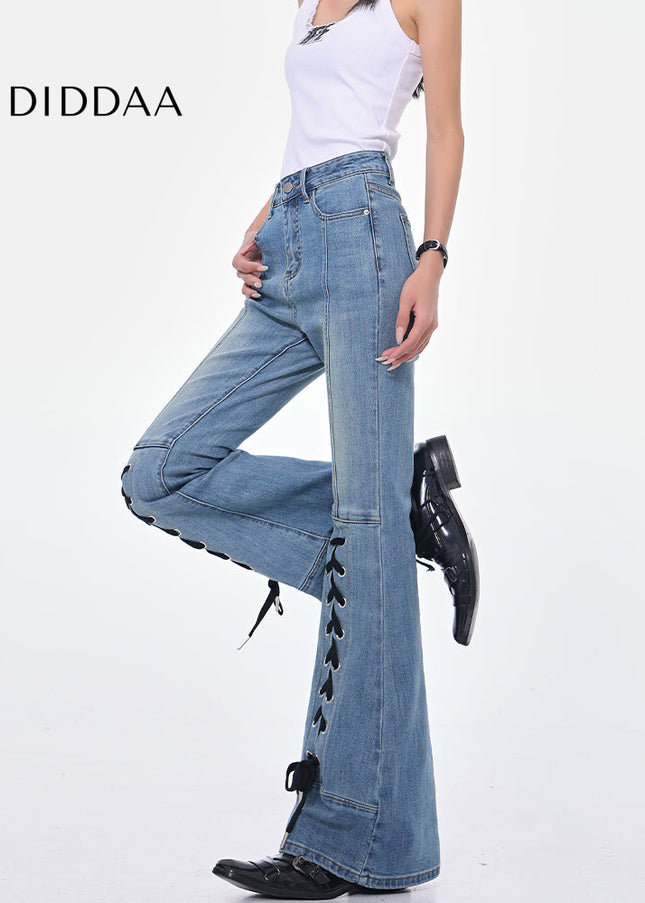 Blue Strappy High Waist Bootcut Jeans for Women - Women’s Jeans