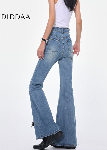 Blue Strappy High Waist Bootcut Jeans for Women - Women’s Jeans