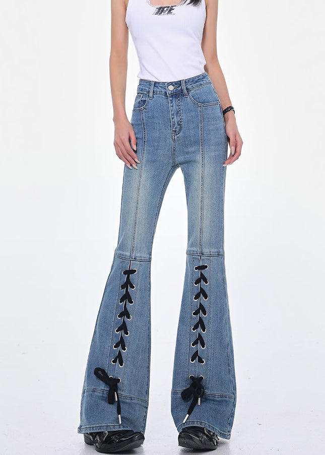 Blue Strappy High Waist Bootcut Jeans for Women - Women’s Jeans