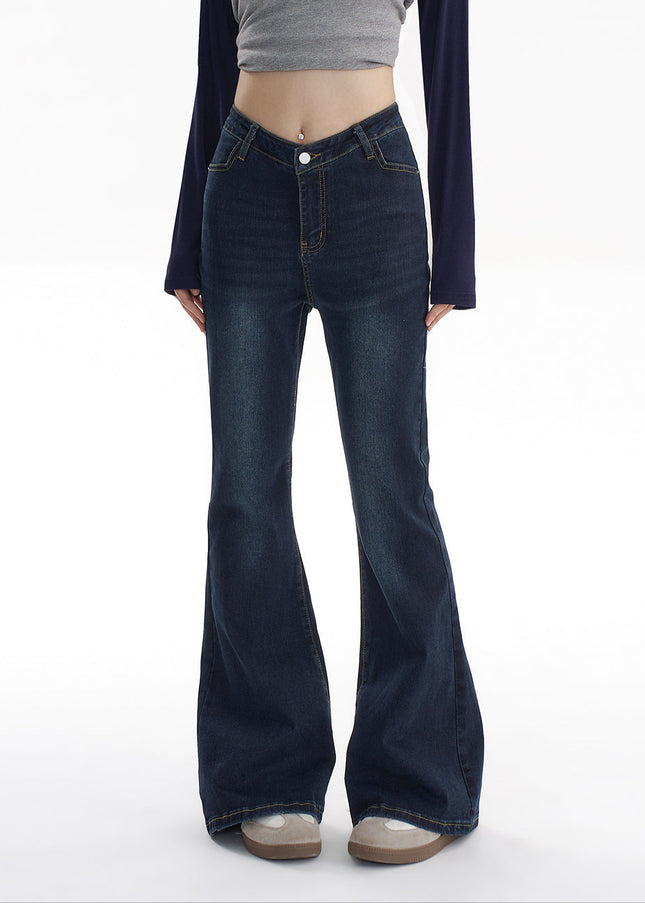 Blue Stretch Micro Flare Jeans - V Waist Hip Lift Style - Women’s Jeans